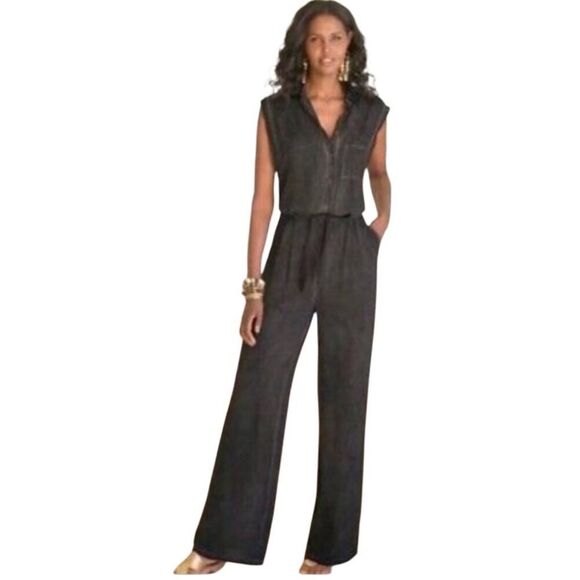 Soft Surroundings Camilla Wide Leg Jumpsuit Romper Grey Small NWT - Picture 1 of 8